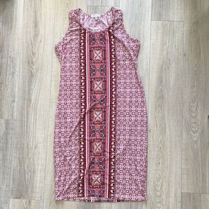 Planet Gold Plus Midi Sleeveless Tank Dress Stretch Print Pink Womens Size 2x